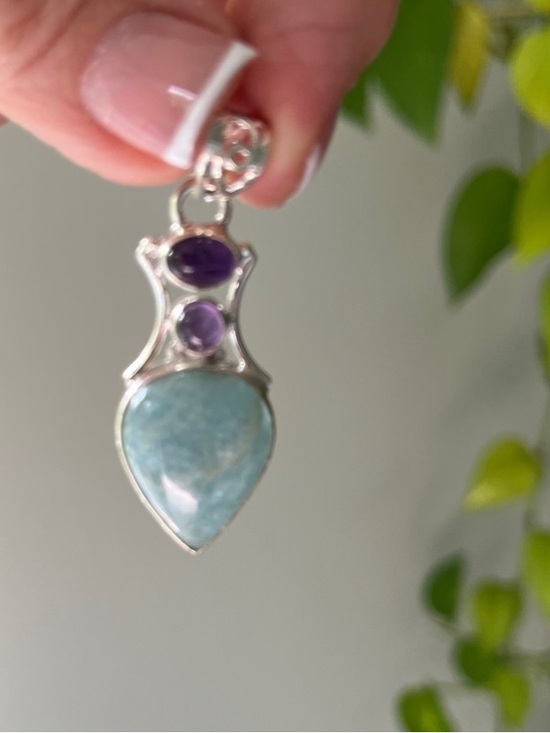 Jewelry - Sterling Silver Amazonite and Purple Chelsadony Pendant